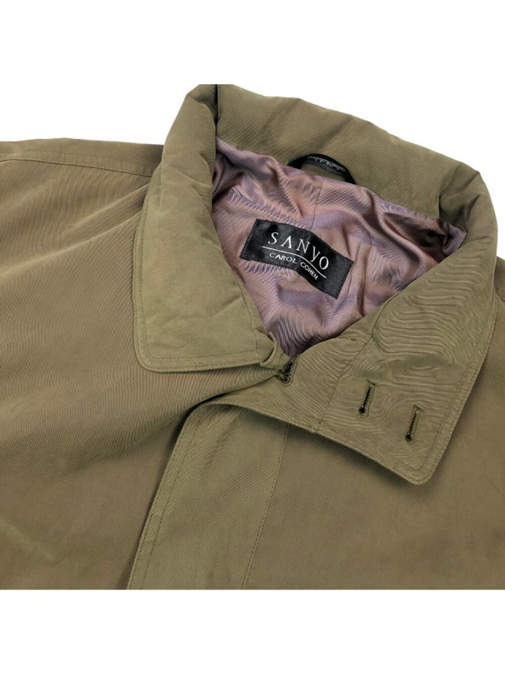 Sanyo Men’s Trench Over Coat Hidden Buttons Cotton Khaki • Size 42 R